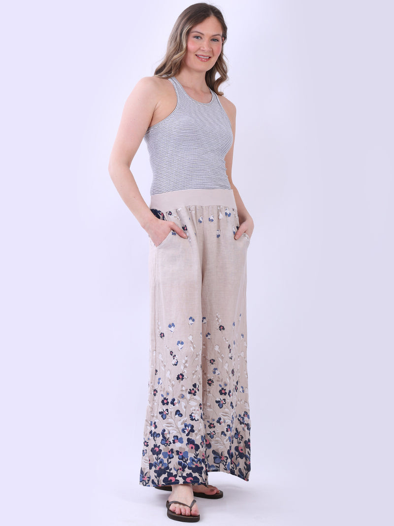 Floral Linen Trouser Beige