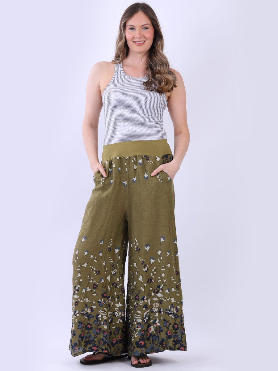 Floral Linen Trouser Olive