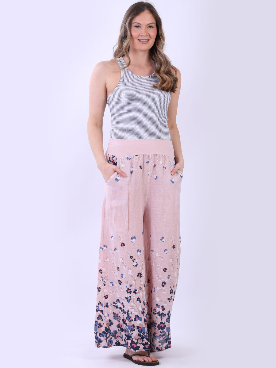 Floral Linen Trouser Pink