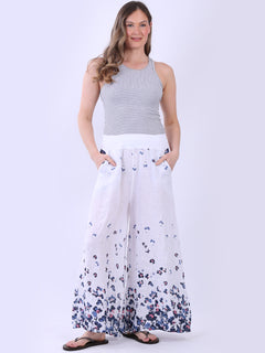 Floral Linen Trouser White