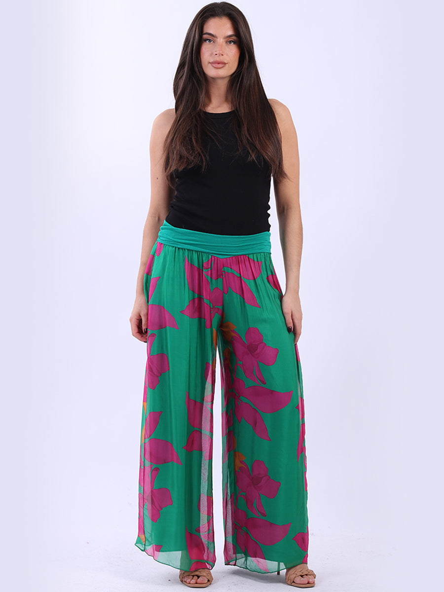 Floral Silk Trouser Green