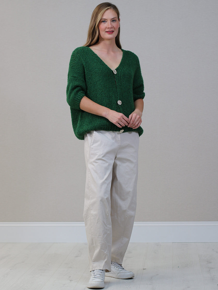 Woolen Crop Cardigan Bottle Green