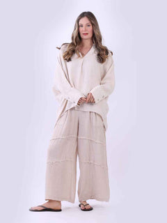 Batwing Linen Top Beige