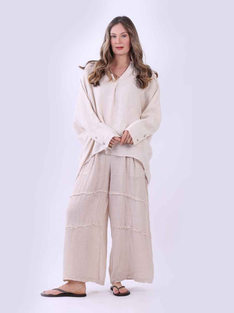 Batwing Linen Top Beige