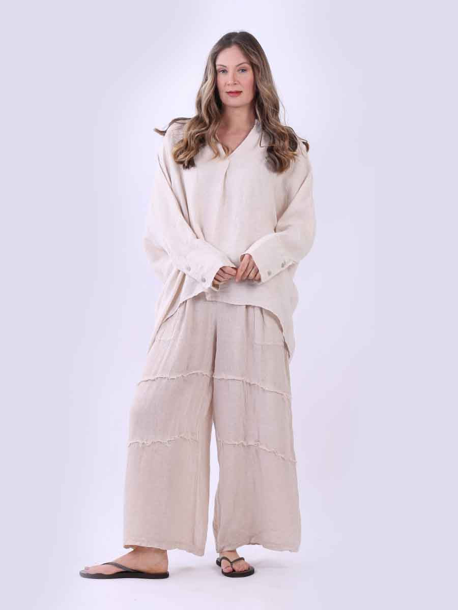 Batwing Linen Top Beige