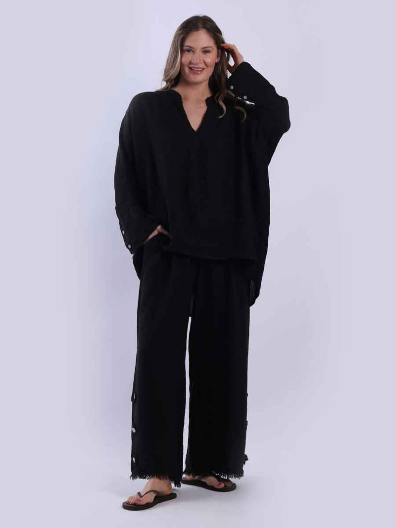 Batwing Linen Top Black