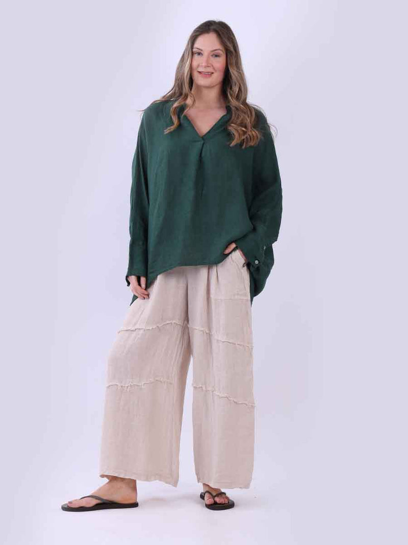 Batwing Linen Top Bottle Green
