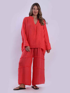 Batwing Linen Top Coral