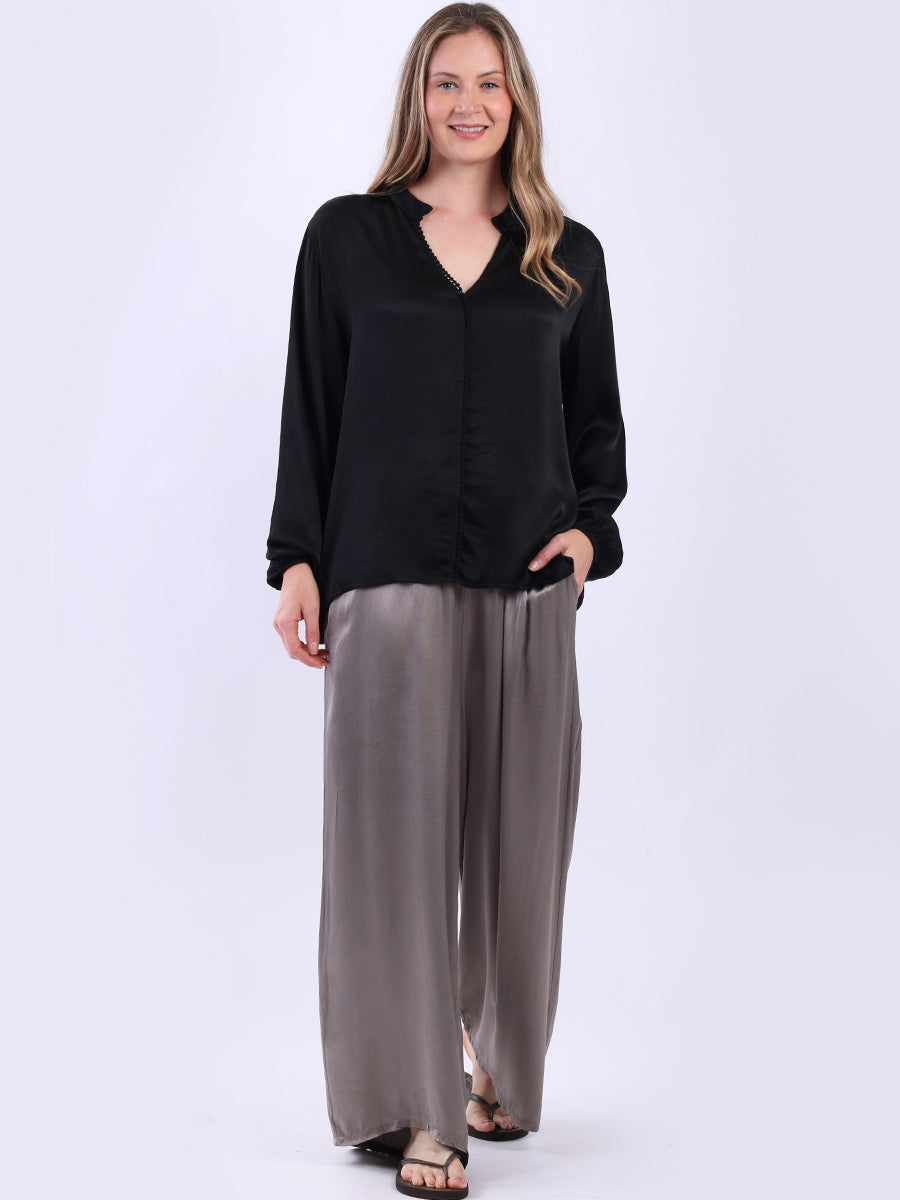 Plain Satin Crop Top Black