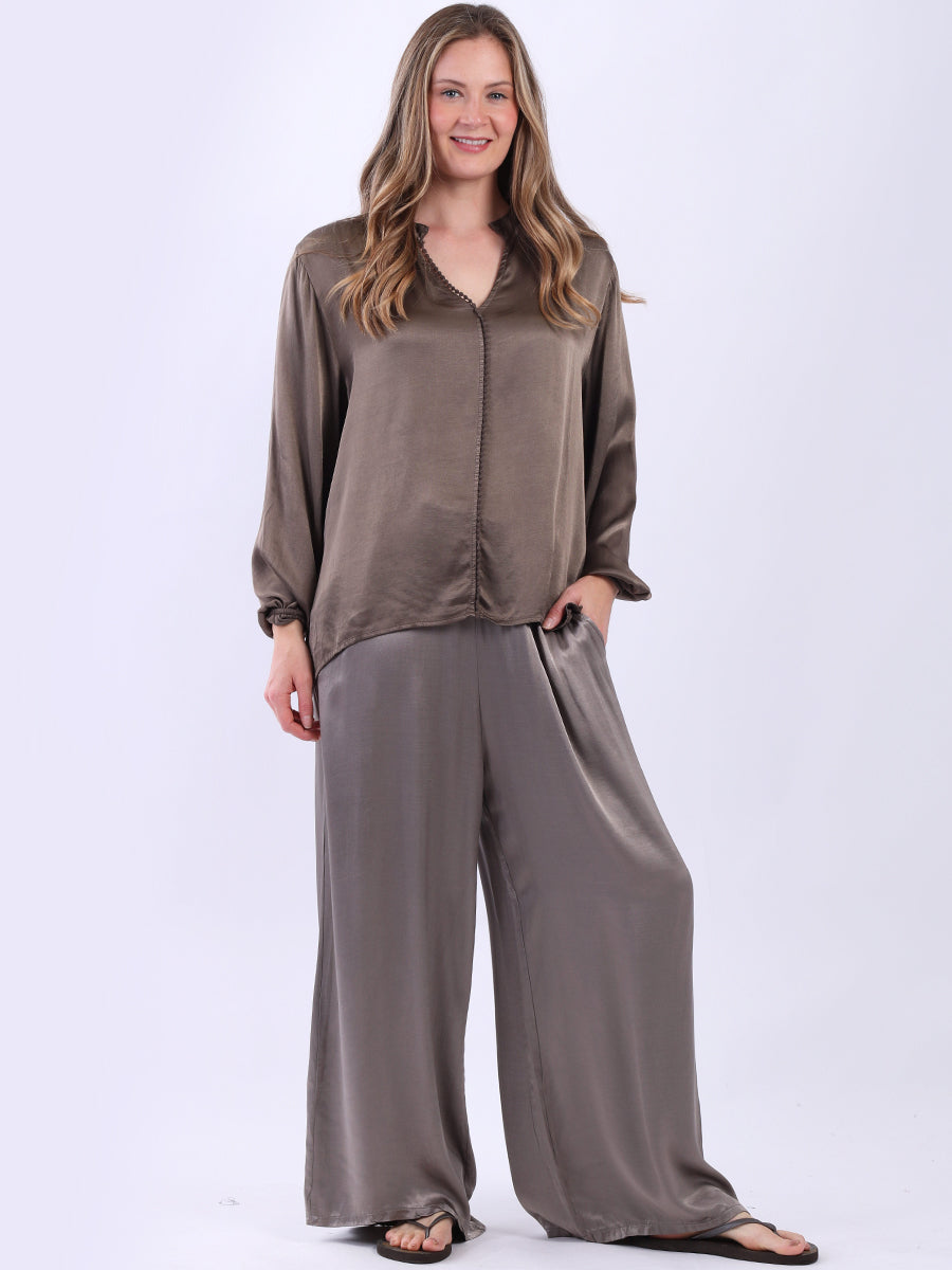 Plain Satin Crop Top Chocolate