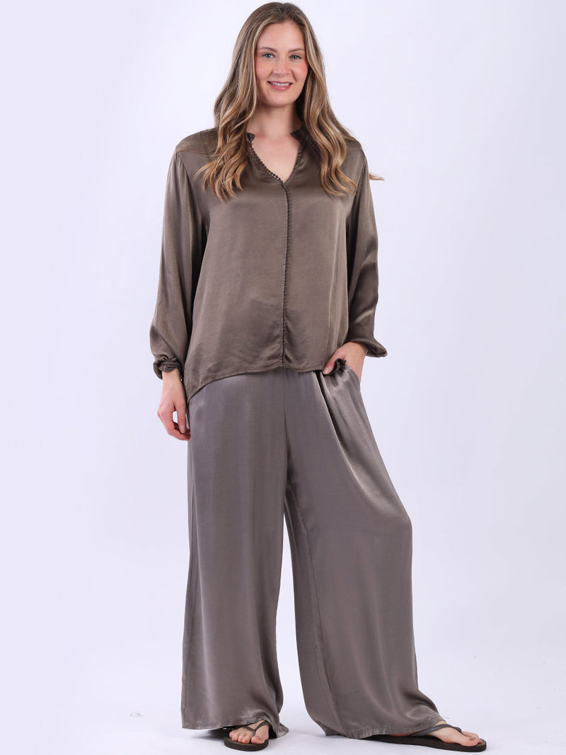 Plain Satin Crop Top Chocolate