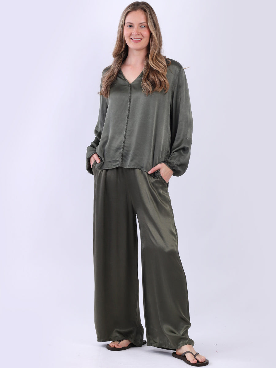 Plain Satin Crop Top Khaki