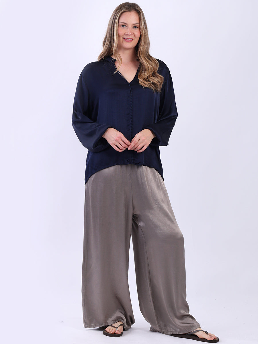 Plain Satin Crop Top Navy