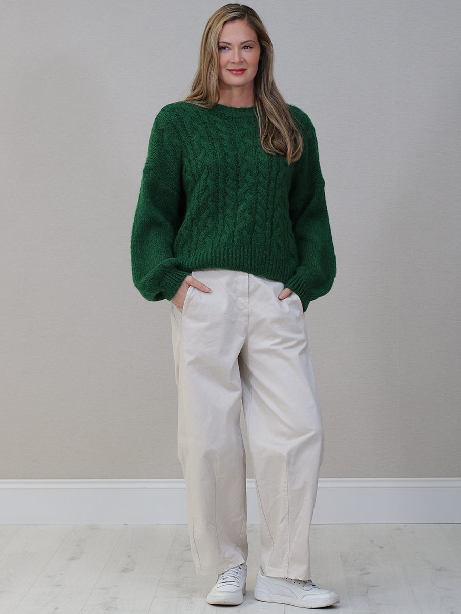 Cable Knit Wool Jumper Bottle Green