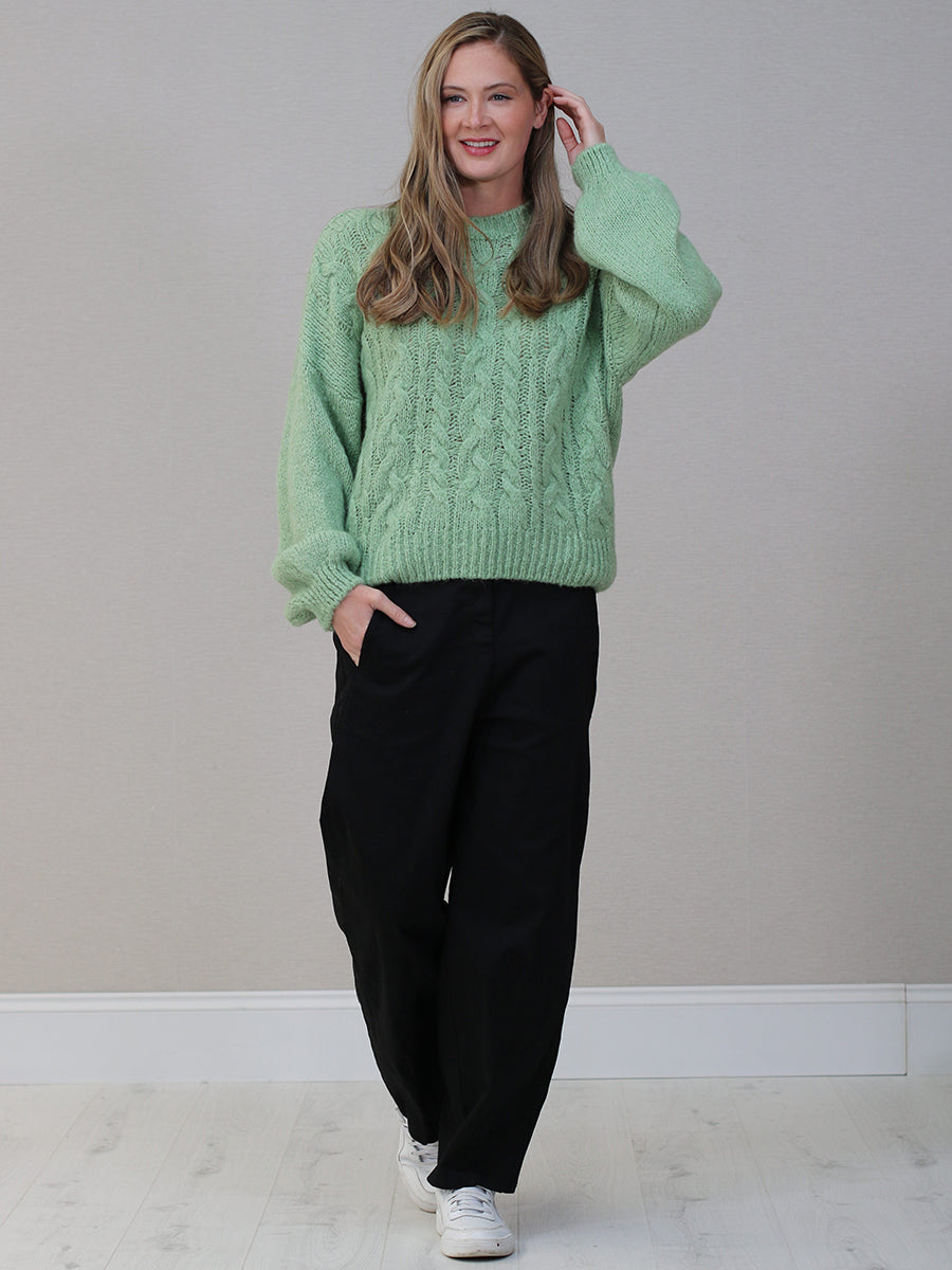 Cable Knit Wool Jumper Sage
