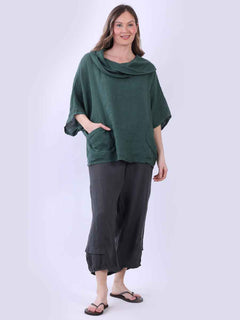 Linen Baggy Top Bottle Green
