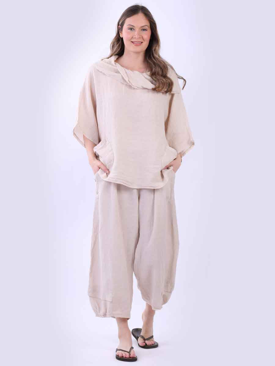 Linen Baggy Top Beige