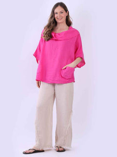 Linen Baggy Top Fuchsia
