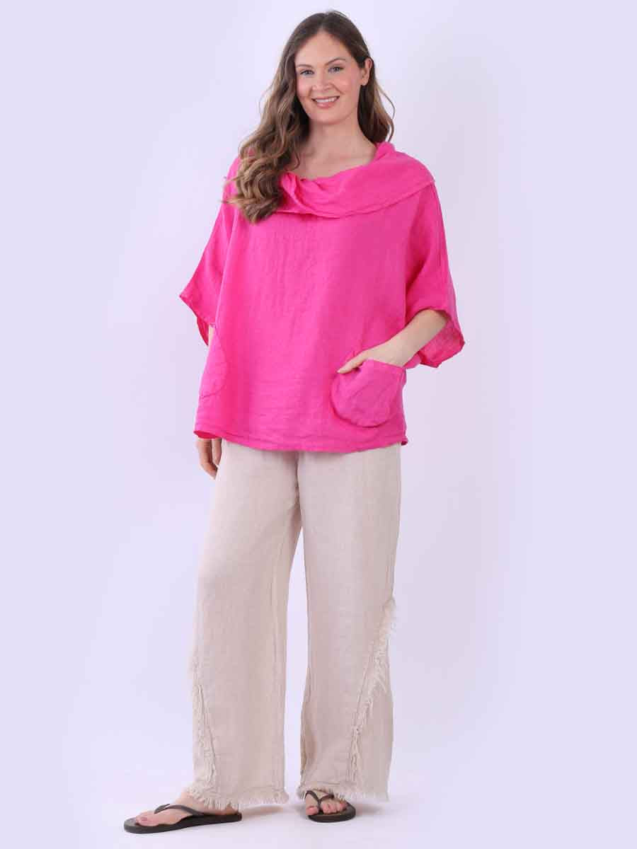 Linen Baggy Top Fuchsia