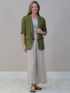 Plain Linen Jacket Olive