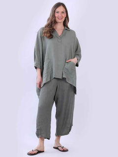 Linen Batwing Top Khaki