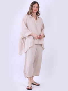 Linen Batwing Top Beige