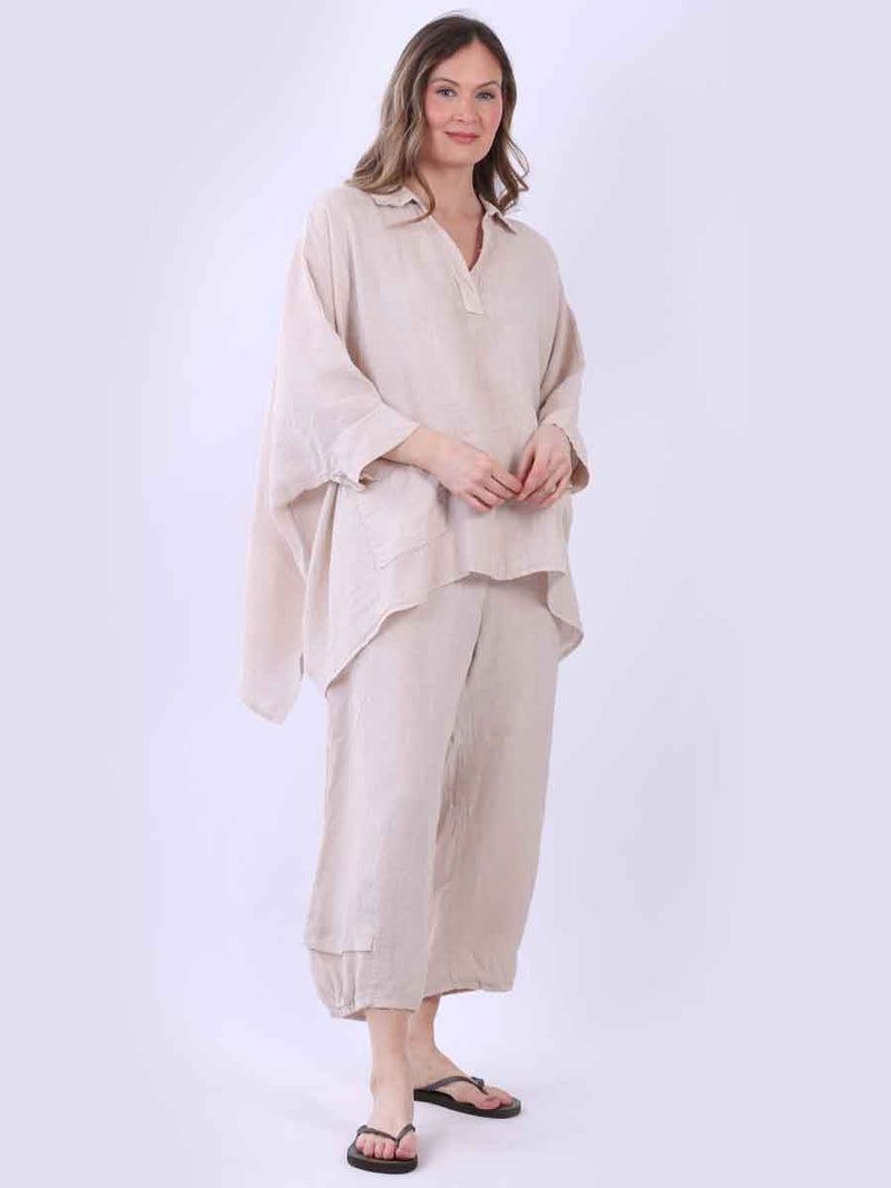 Linen Batwing Top Beige