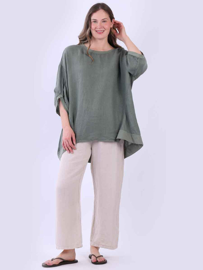 Plus Size Linen Top Khaki