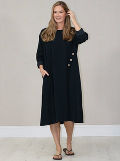 Plus Size Cotton Corduroy Dress Black