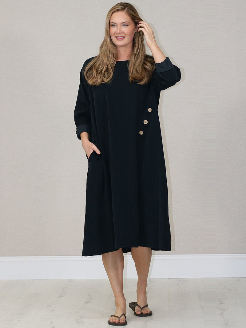 Plus Size Cotton Corduroy Dress Black