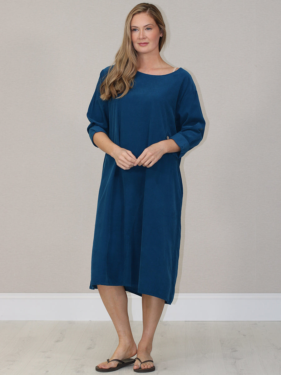 Plus Size Cotton Corduroy Dress Teal