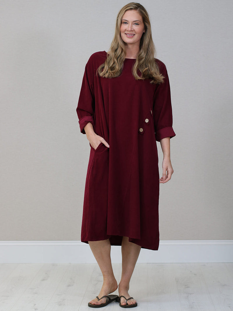 Plus Size Cotton Corduroy Dress Wine