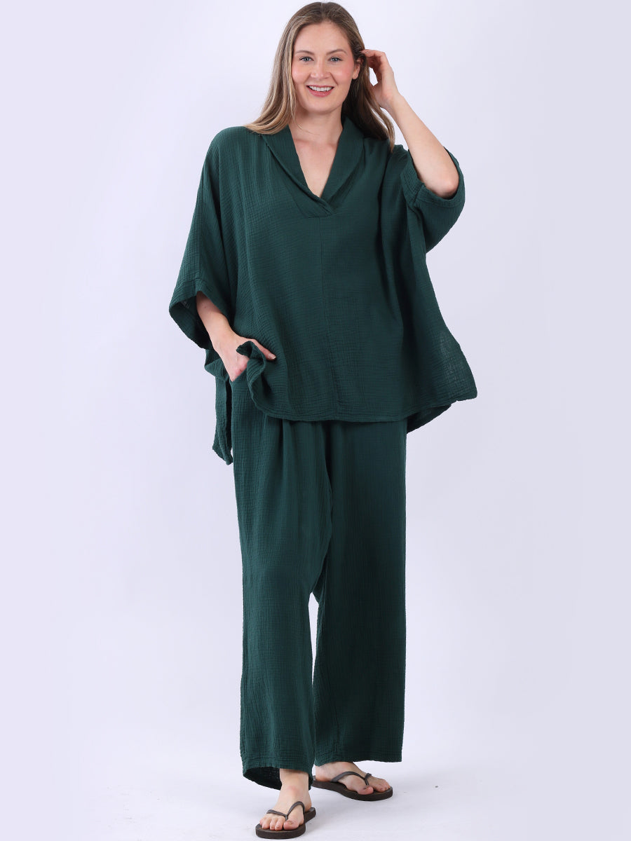 Plain Cotton Batwing Tunic Bottle Green