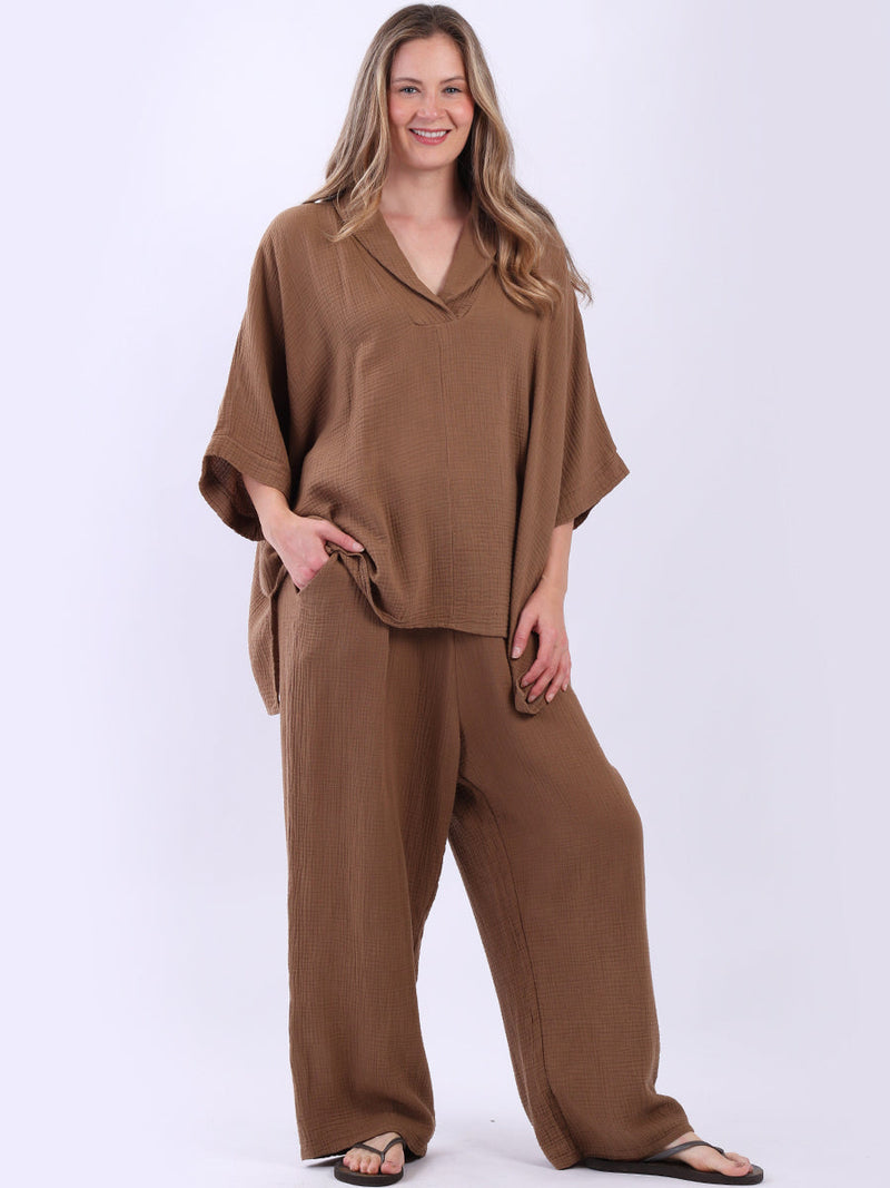 Plain Cotton Batwing Tunic Mocha