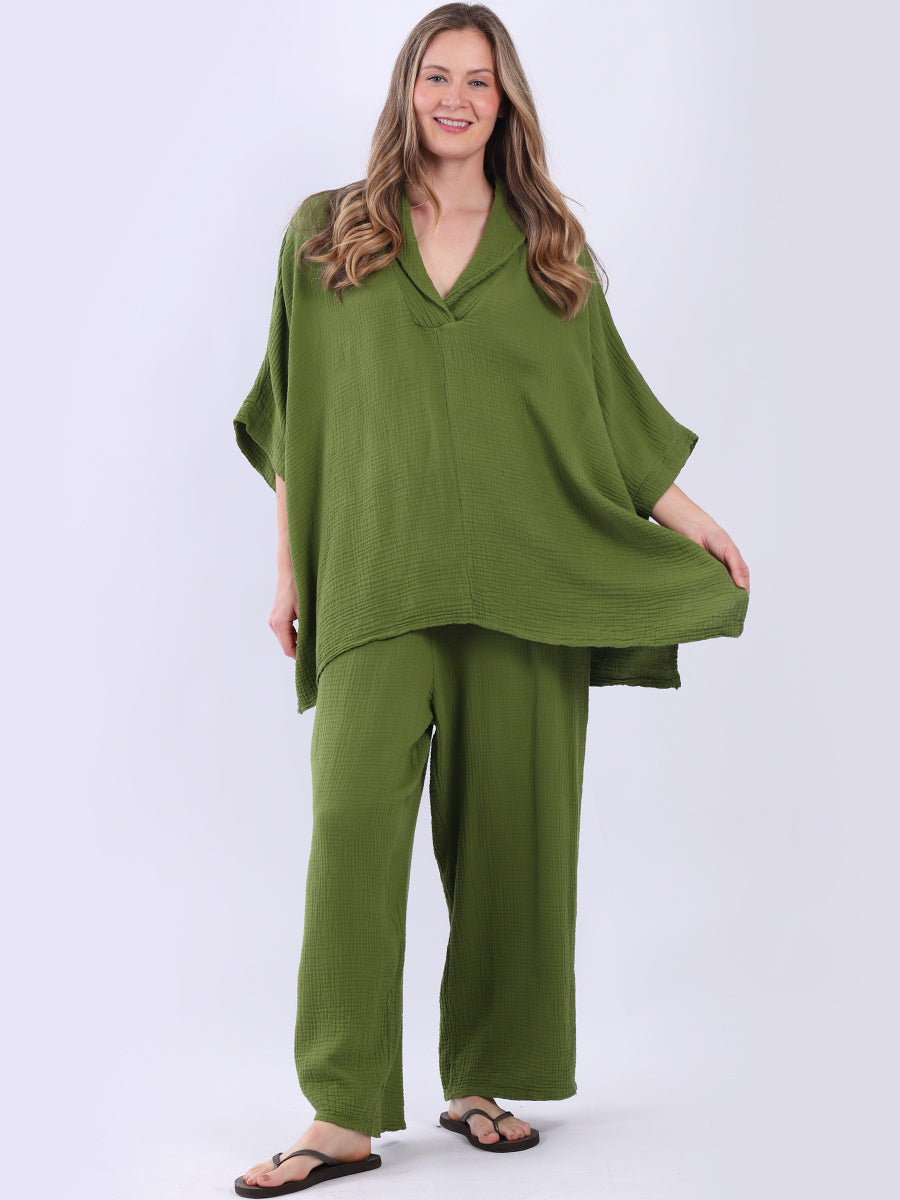 Plain Cotton Batwing Tunic Olive