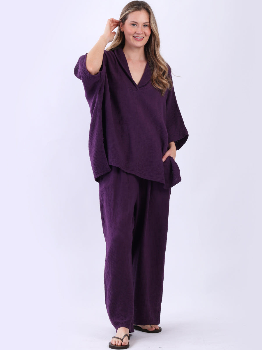 Plain Cotton Batwing Tunic Purple