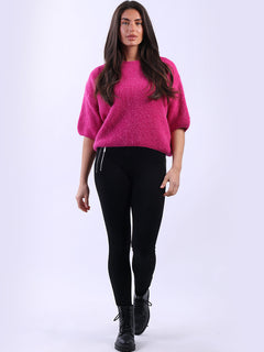 Baggy Knit Wooly Jumper Fuchsia
