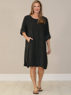 Solid Corduroy Cotton Midi Dress Charcoal