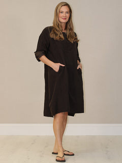 Solid Corduroy Cotton Midi Dress Chocolate