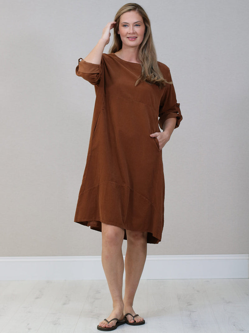 Solid Corduroy Cotton Midi Dress Rust
