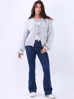 Wool Knitted Cardigan Silver