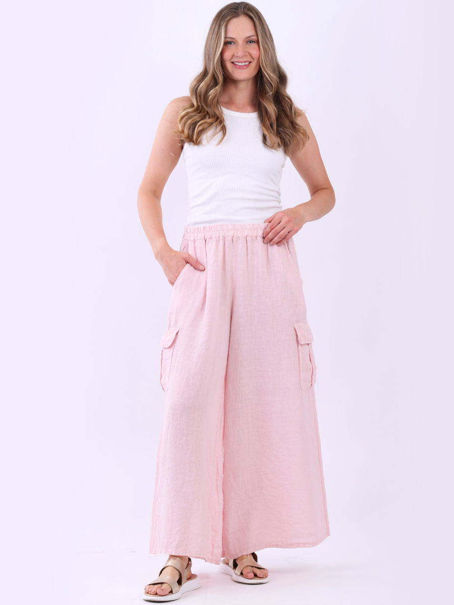 Plain Wide Leg Linen Palazzo Pink
