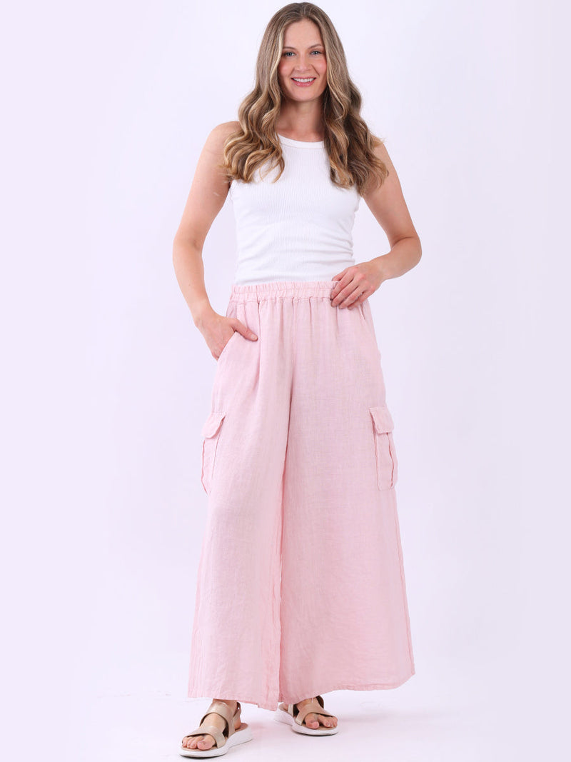 Plain Wide Leg Linen Palazzo Pink