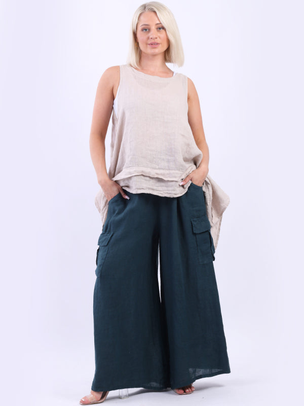 Plain Wide Leg Linen Palazzo Teal