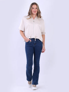 Front Zipper Plain Crop Jacket Beige