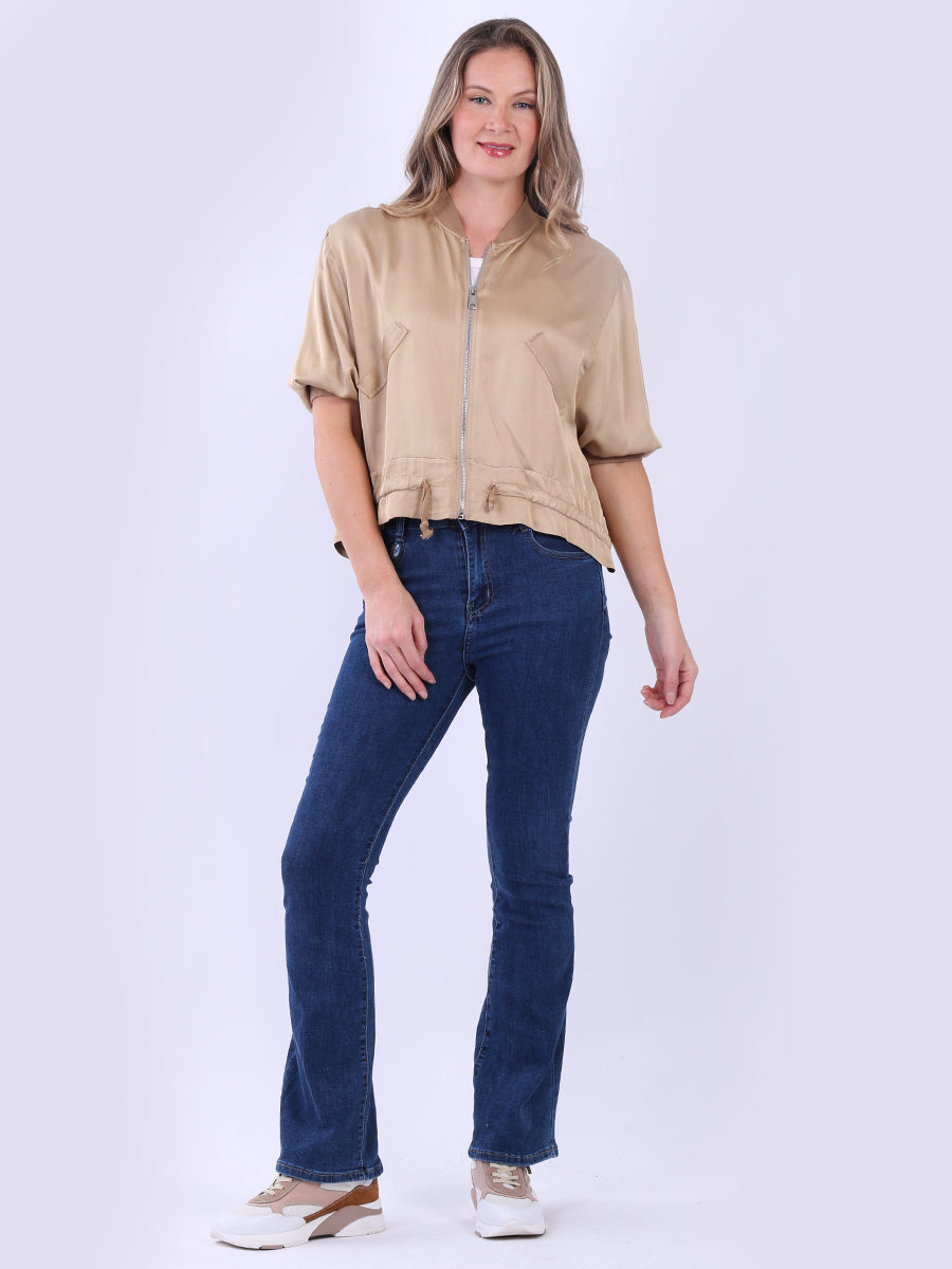 Front Zipper Plain Crop Jacket Mocha