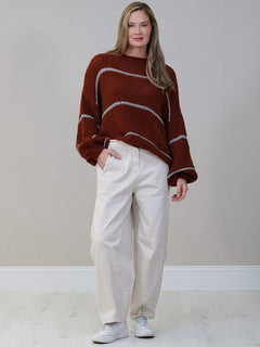 Stripy Batwing Wool Jumper Rust