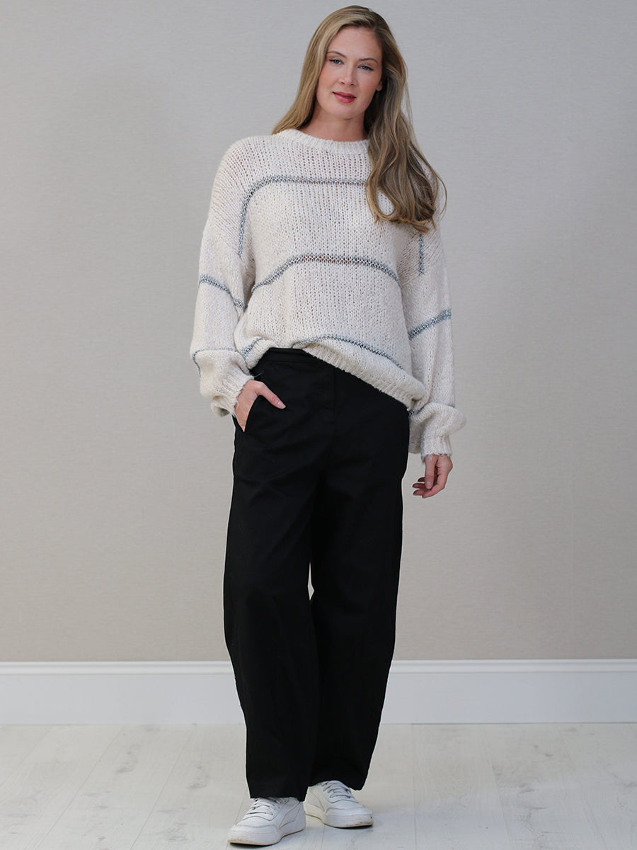 Stripy Batwing Wool Jumper White