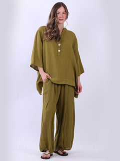 Plus Size Linen Top Olive