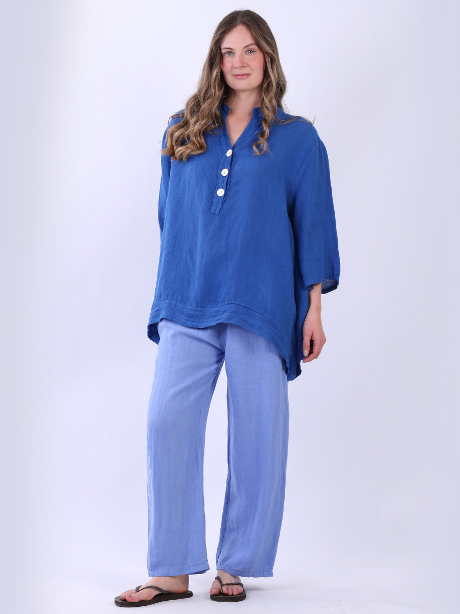 Plus Size Linen Top Royal Blue